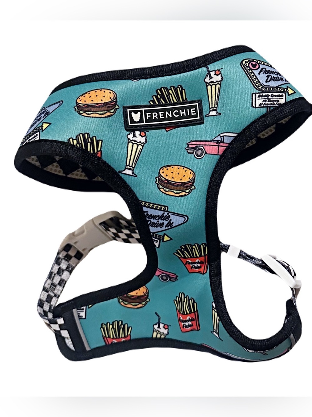 🆕 Frenchi Teal Retro Diner Pattern Dog Harness